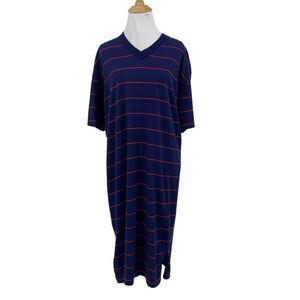 Vintage Diplomat Boyfriend Shirt Maxi Dress Women Size L Navy Mid Sleeve V Neck